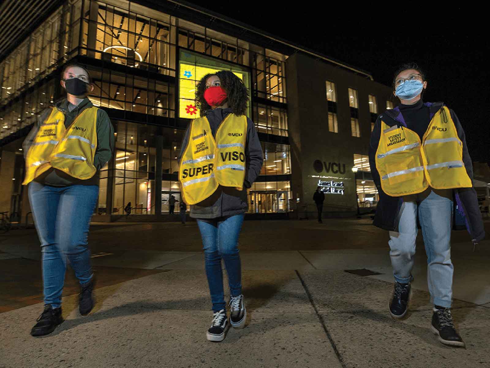 Student safety ambassadors Carly Jackson (left), Ayanna Farmer-Lawrence and Mary Claryns Truz on the Compass