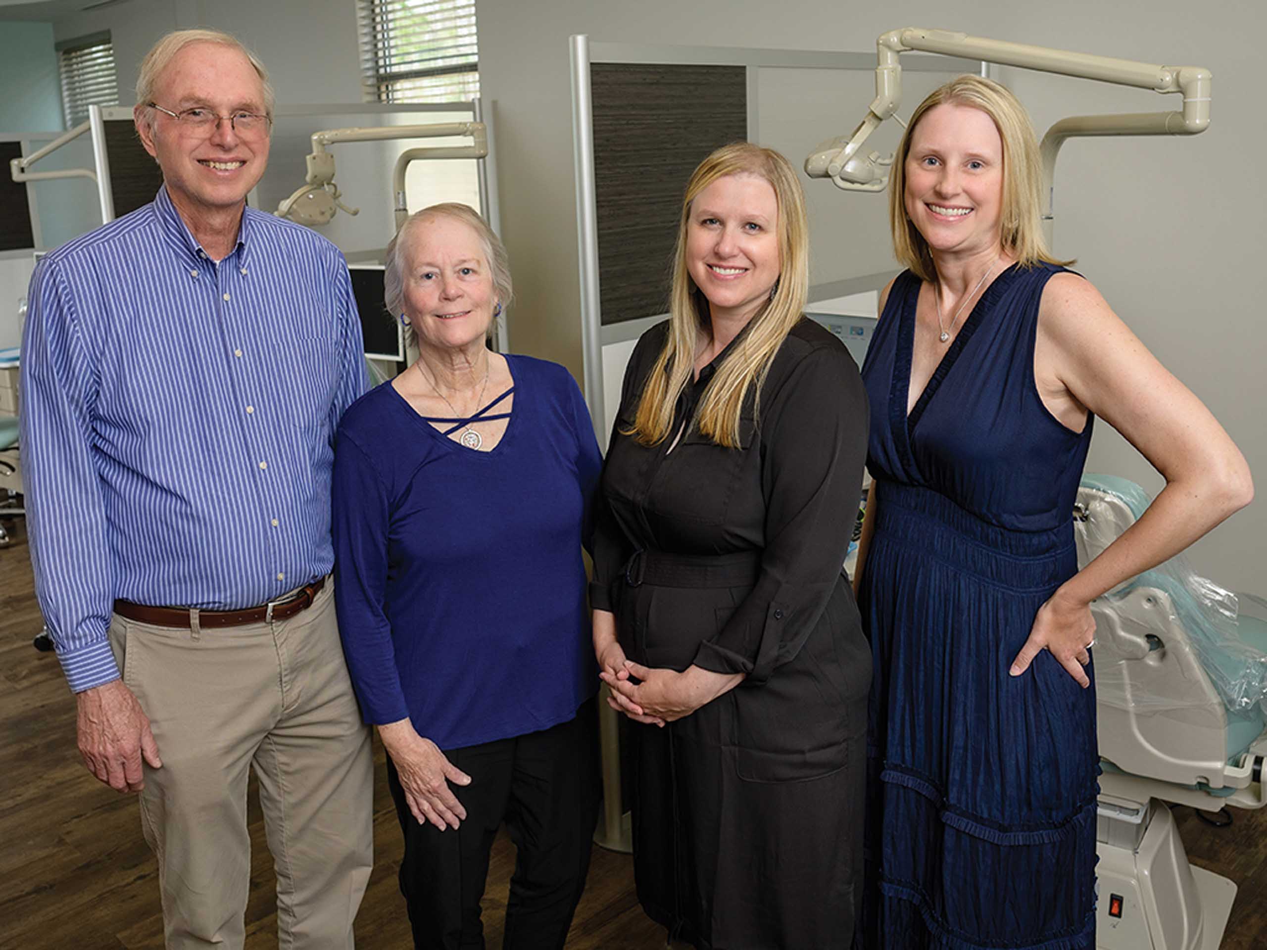 From left, Rodney Klima, D.D.S. (D.D.S.’74/D; Cert.’76/D), Carol Klima (B.S.’72/H&S; B.S.’74/D), Michelle Toms, D.D.S. (D.D.S.’08/D), and Katie Berkman (B.S.’05/D)